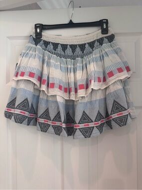 Tiered Mini Skirt in Light Blue, White & Pink Accent